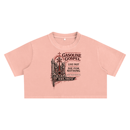 Fast & Feral Gasoline Gospel Snow Washed Crop Top