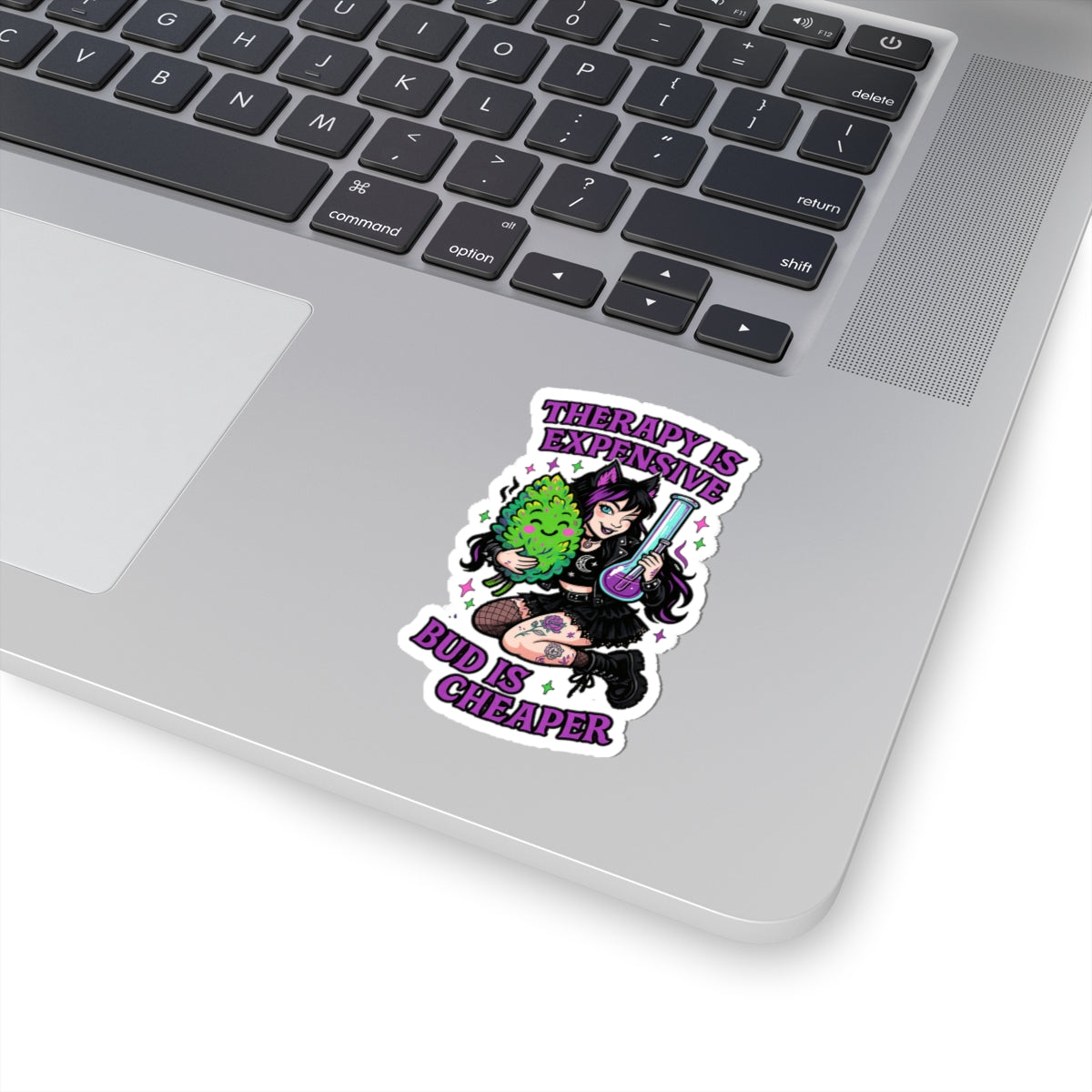 "Therapy Is Expensive, Bud Is Cheaper" Cute Cannabis Therapy Stickers | Funky Decal for Water Bottles, Laptops, Mugs | Perfect for Cannabis Lovers, Gifts, Self-Care