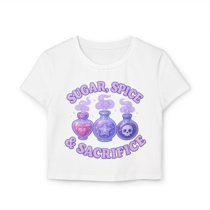 Sugar, Spice & Sacrifice baby tee | Potion bottles, pastel witchy design