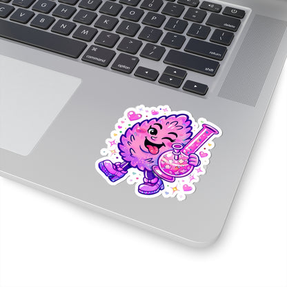 Winking Pink Nug with Beaker Sticker | Kiss-Cut Sticker, Cute Sparkle Design