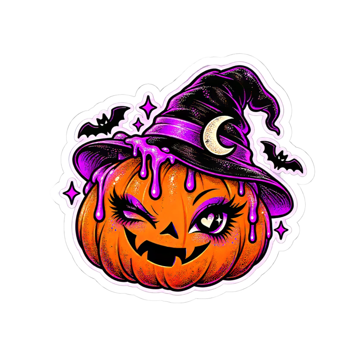 Winking Jack-o'-Lantern sticker | Kiss-Cut Sticker, Halloween witch hat pumpkin, purple drips