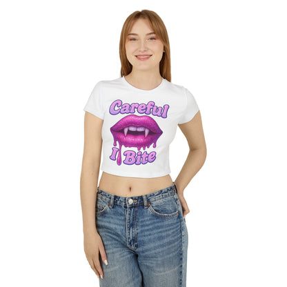 Careful I Bite vampire lips Crop Tee | Pink Dripping Lips graphic tee