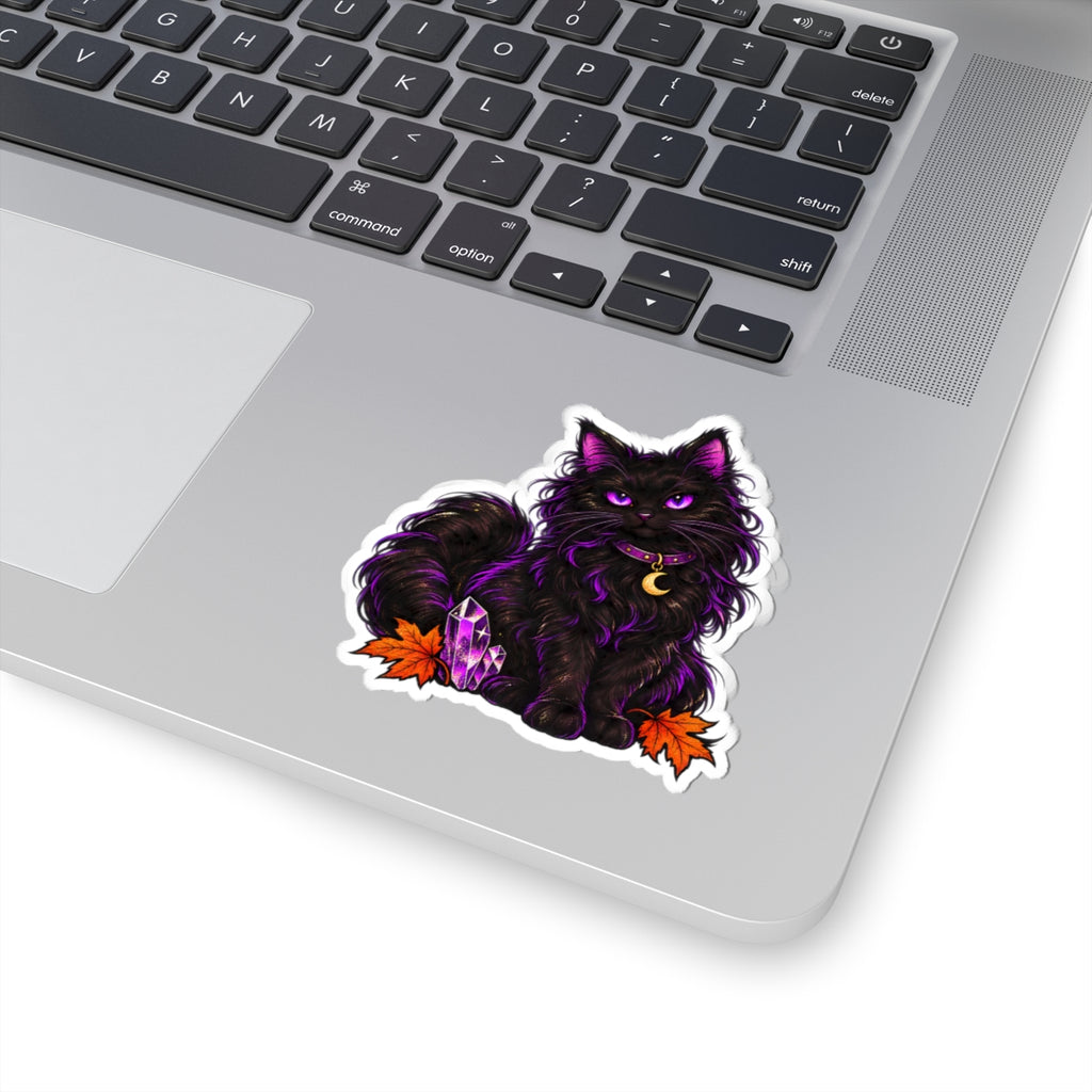 Purple Mystic Black Cat sticker | Halloween crystal moon kiss-cut sticker