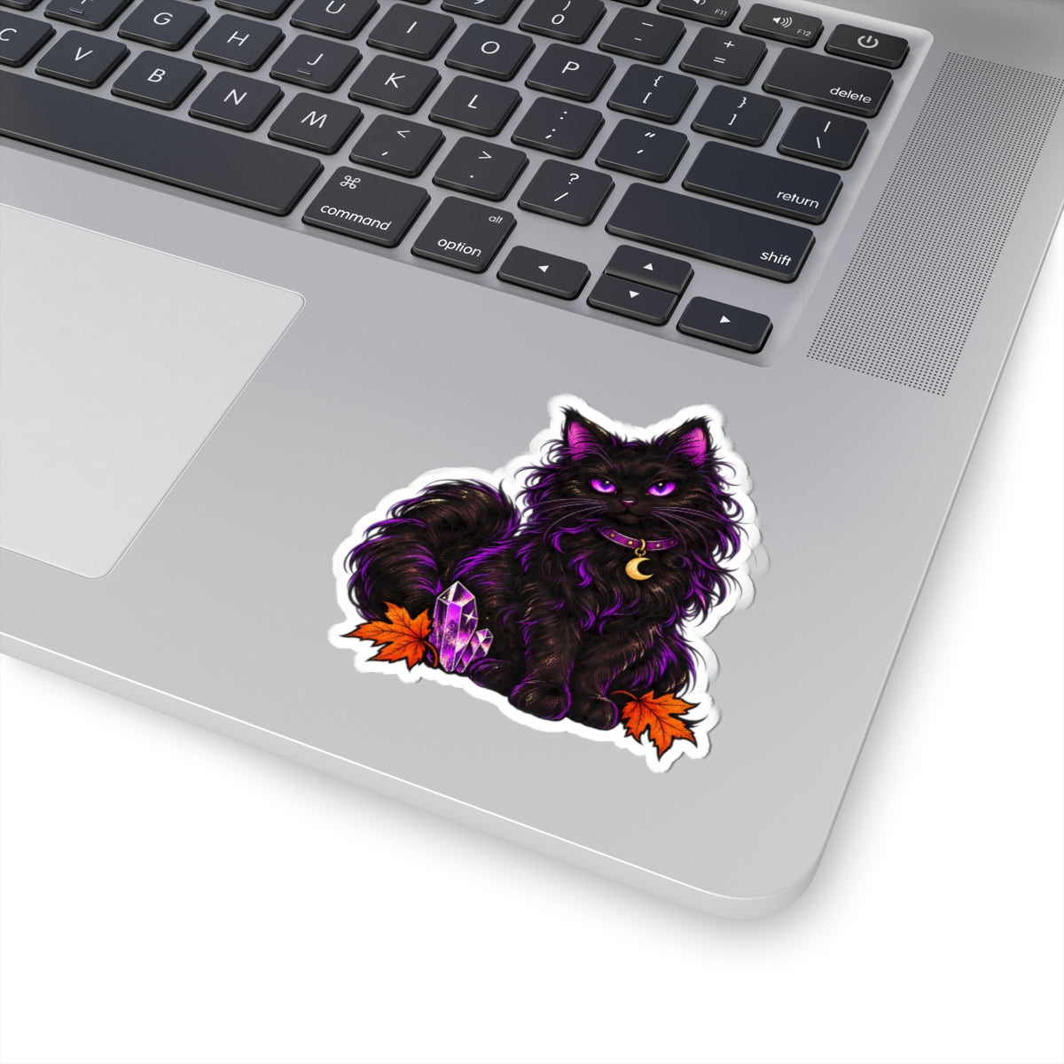 Purple Mystic Black Cat sticker | Halloween crystal moon kiss-cut sticker
