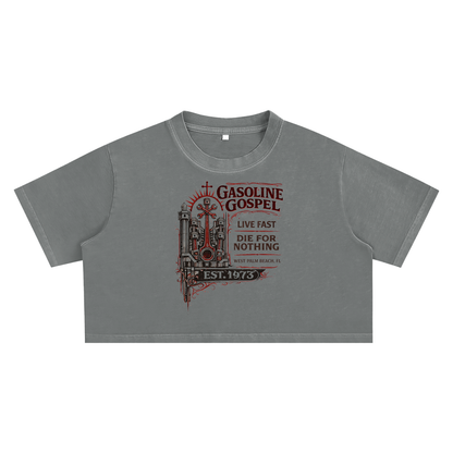 Fast & Feral Gasoline Gospel Snow Washed Crop Top