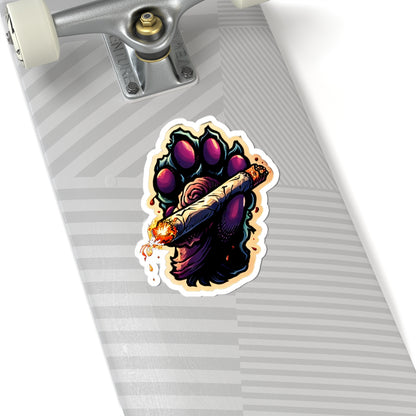 Smoking Paw Sticker | Kiss-Cut Vinyl Sticker, Grunge Cat Paw Holding Joint
