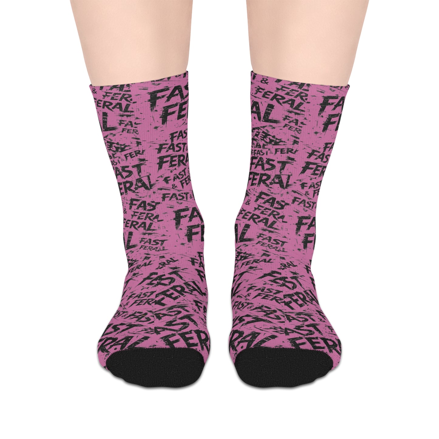 Fast & Feral Mid-Length Socks — Pink Patterned Graphic Crew Socks