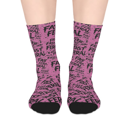 Fast & Feral Mid-Length Socks — Pink Patterned Graphic Crew Socks
