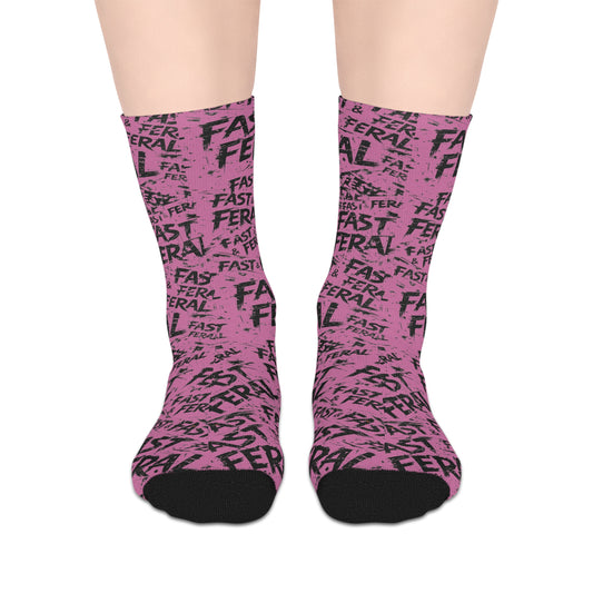 Fast & Feral Mid-Length Socks — Pink Patterned Graphic Crew Socks