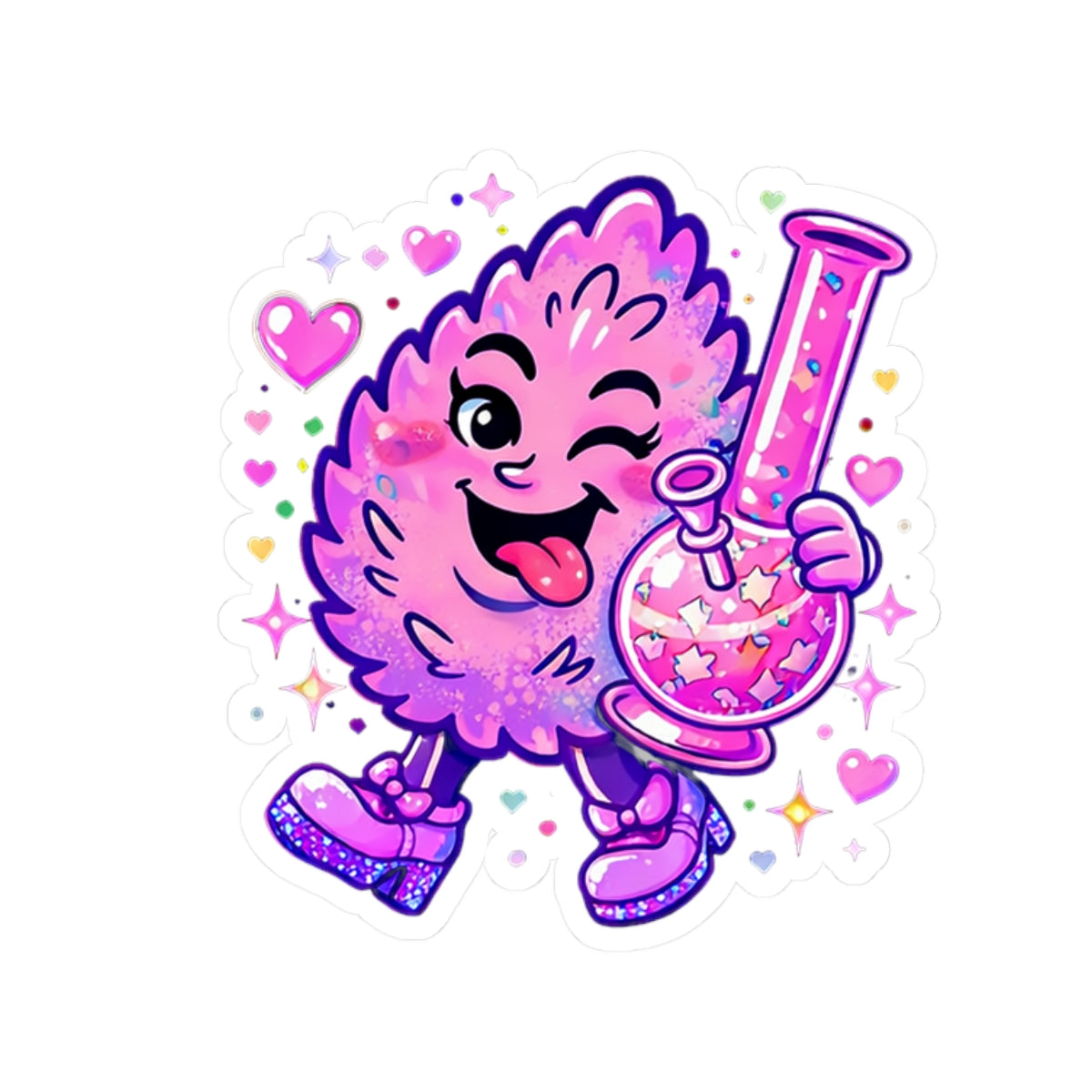 Winking Pink Nug with Beaker Sticker | Kiss-Cut Sticker, Cute Sparkle Design