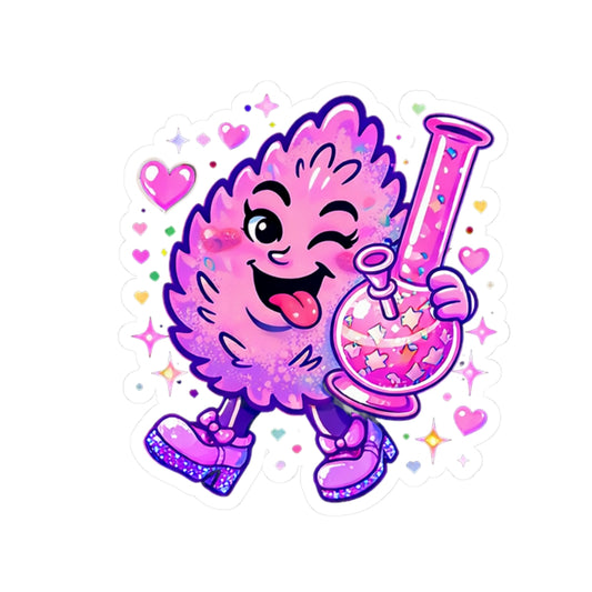 Winking Pink Nug with Beaker Sticker | Kiss-Cut Sticker, Cute Sparkle Design