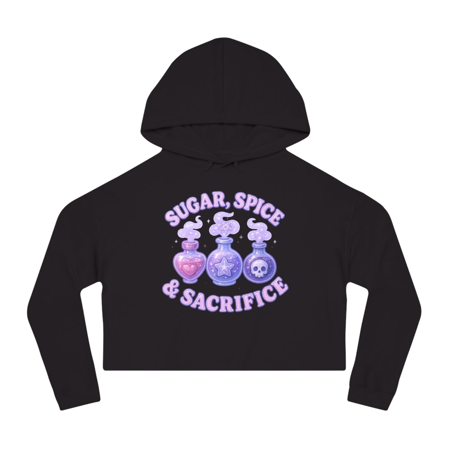 Sugar, Spice & Sacrifice cropped hoodie | Potion bottles witchy graphic