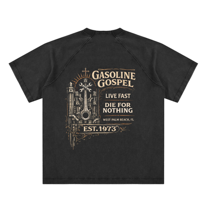 Wolf Worx Customs Gasoline Gospel Black Vintage Washed Raglan Cotton T-Shirt