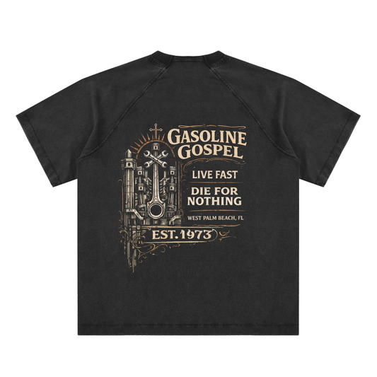 Wolf Worx Customs Gasoline Gospel Black Vintage Washed Raglan Cotton T-Shirt