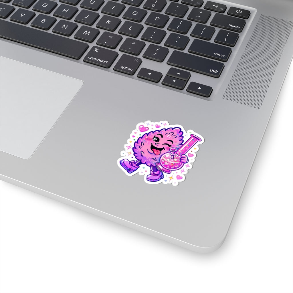 Winking Pink Nug with Beaker Sticker | Kiss-Cut Sticker, Cute Sparkle Design
