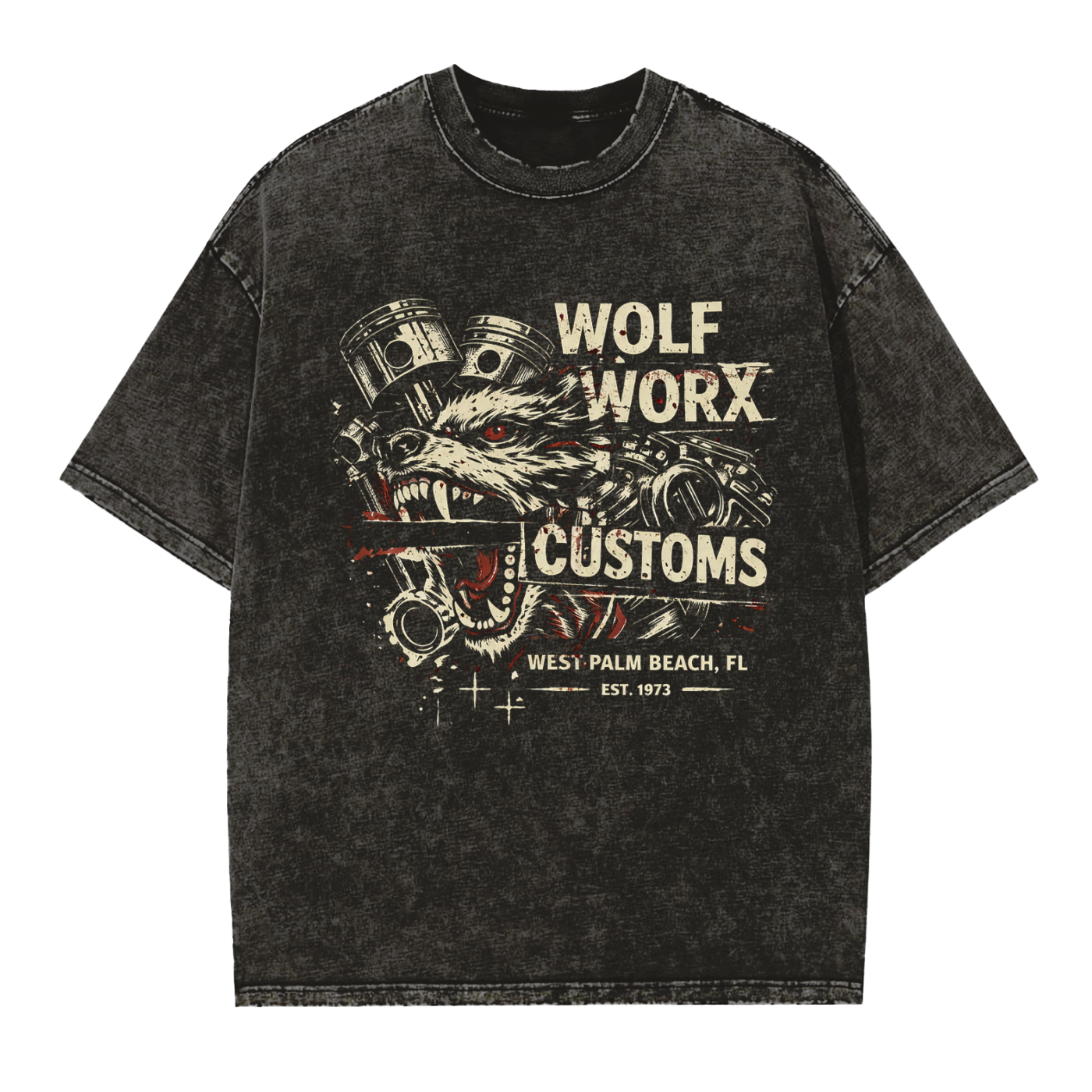 Wolf Worx Customs Gasoline Gospel Dead Dream Vintage Washed Frayed Edge T-Shirt