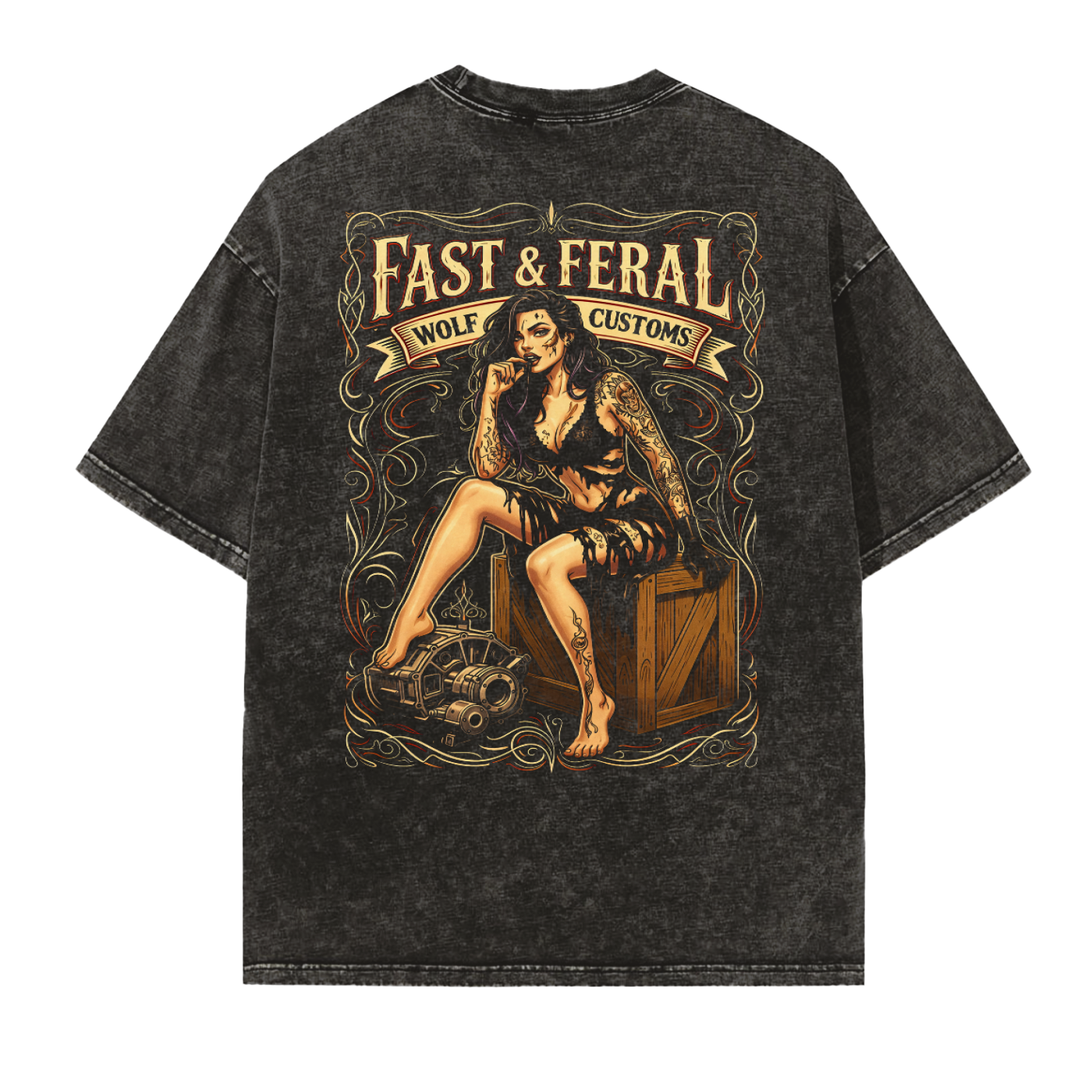 Wolf Worx Customs Gasoline Gospel Rag Dress Vintage Washed Frayed Edge T-Shirt