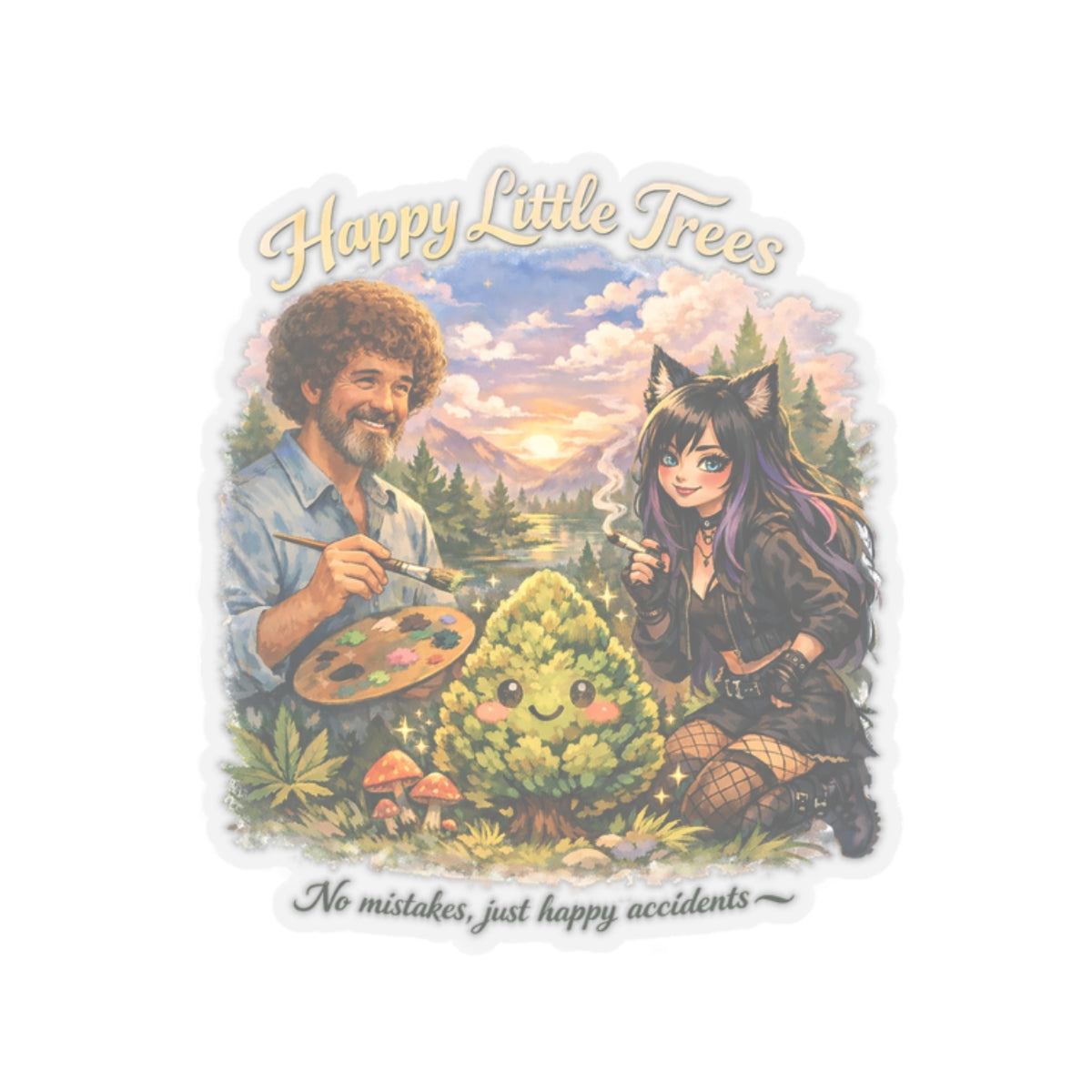 Kenzie Killz Manic Merch Happy Little Trees Bob Ross Sticker