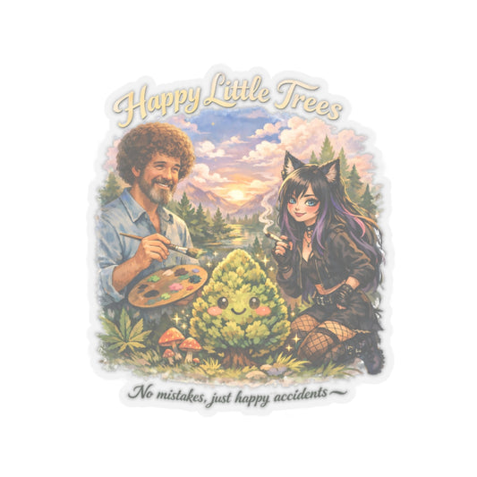 Kenzie Killz Manic Merch Happy Little Trees Bob Ross Sticker