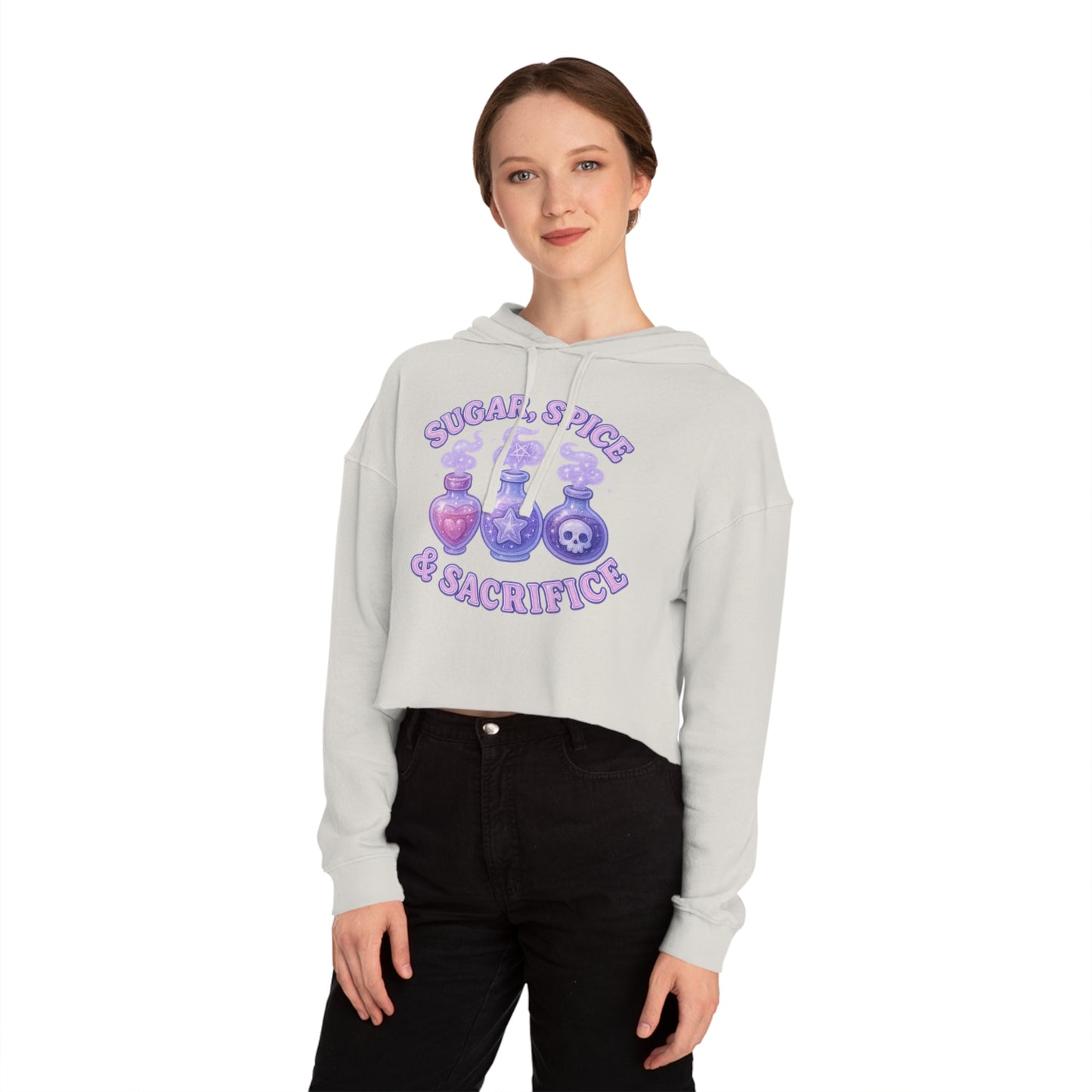 Sugar, Spice & Sacrifice cropped hoodie | Potion bottles witchy graphic