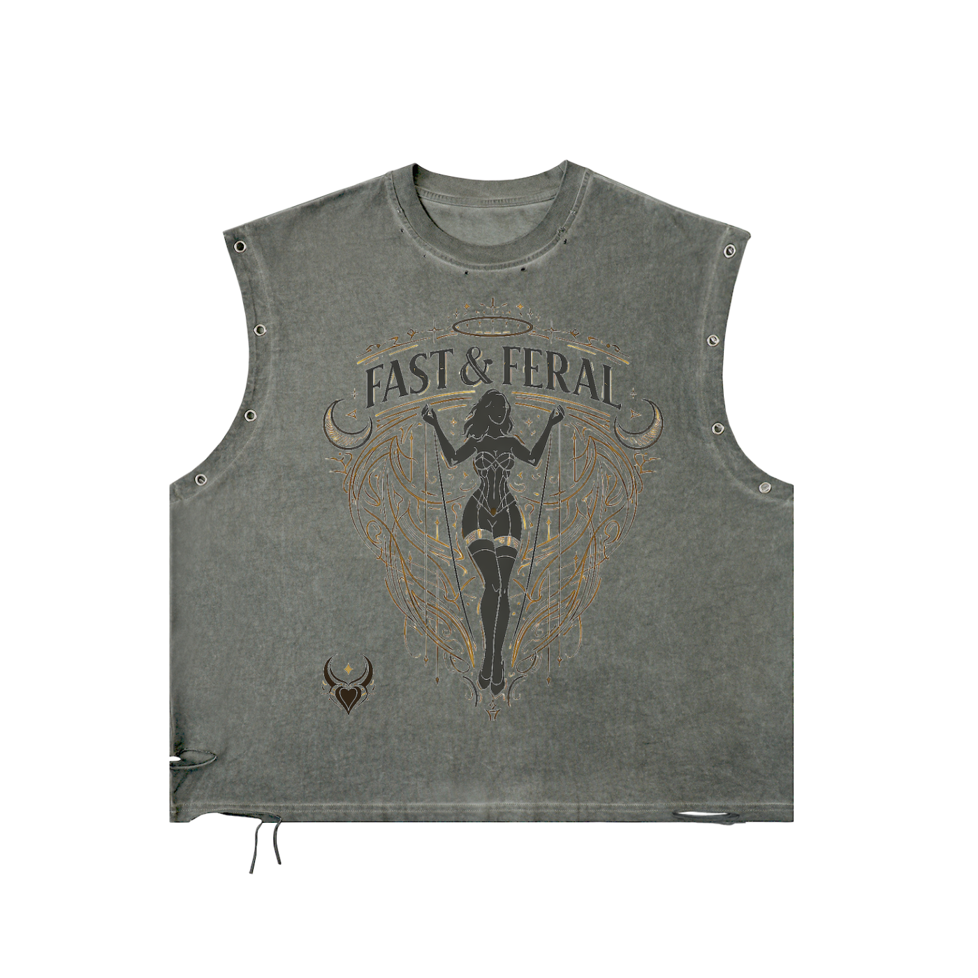 Fast & Feral Stockings Distressed Grommet Eyelet Tank Top
