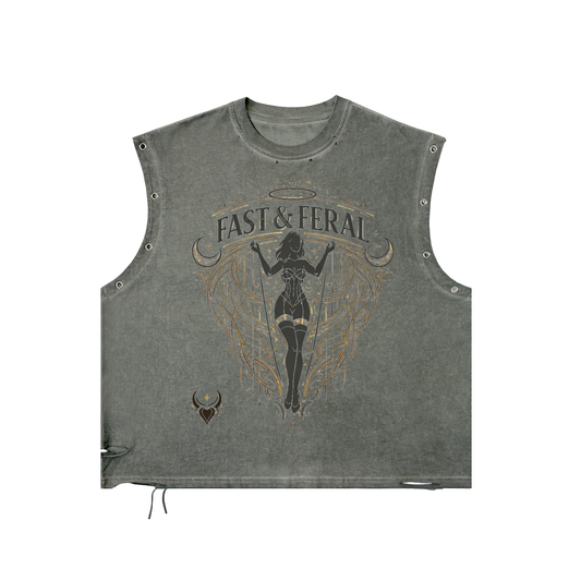 Fast & Feral Stockings Distressed Grommet Eyelet Tank Top