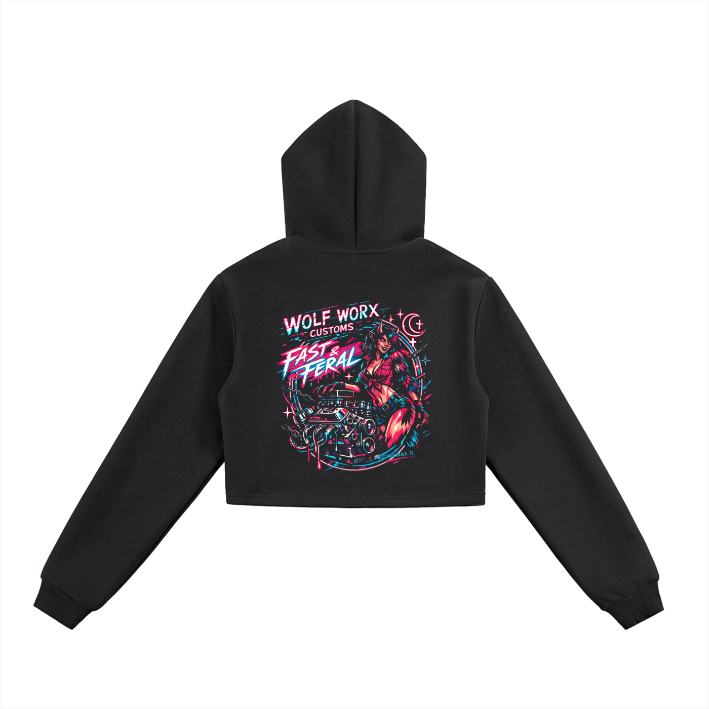 Fast & Feral Neon Essential Cropped Zip-Up Hoodie