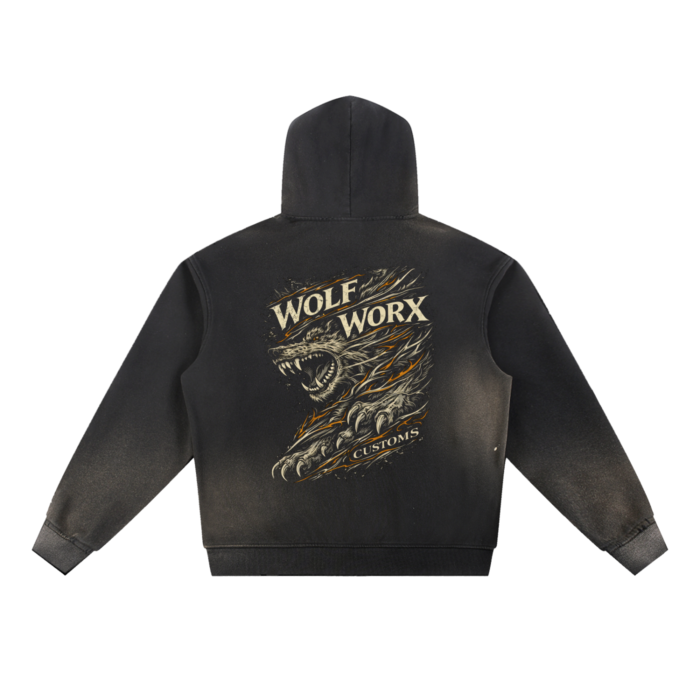 Wolf Worx Customs Slash Sun Fade Frayed Fleece Hoodie