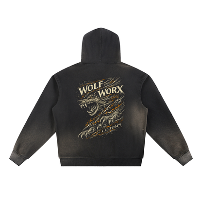 Wolf Worx Customs Slash Sun Fade Frayed Fleece Hoodie