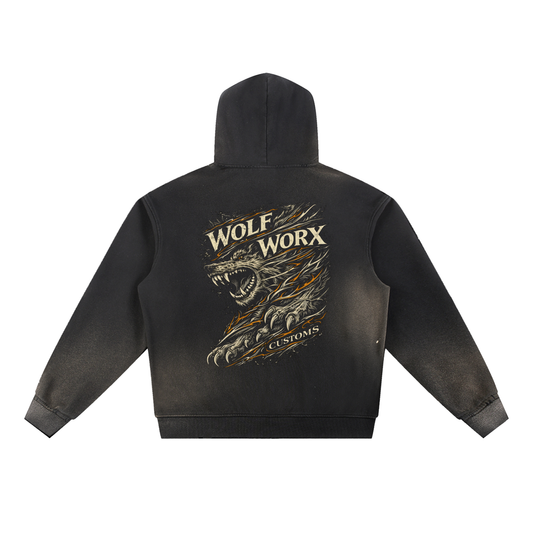 Wolf Worx Customs Slash Sun Fade Frayed Fleece Hoodie