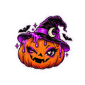 Winking Jack-o'-Lantern sticker | Kiss-Cut Sticker, Halloween witch hat pumpkin, purple drips