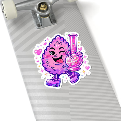 Winking Pink Nug with Beaker Sticker | Kiss-Cut Sticker, Cute Sparkle Design