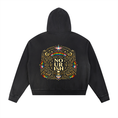 No Ur Ish NOURISH Pride Sun Fade Frayed Raw Edge Fleece Zip Hoodie