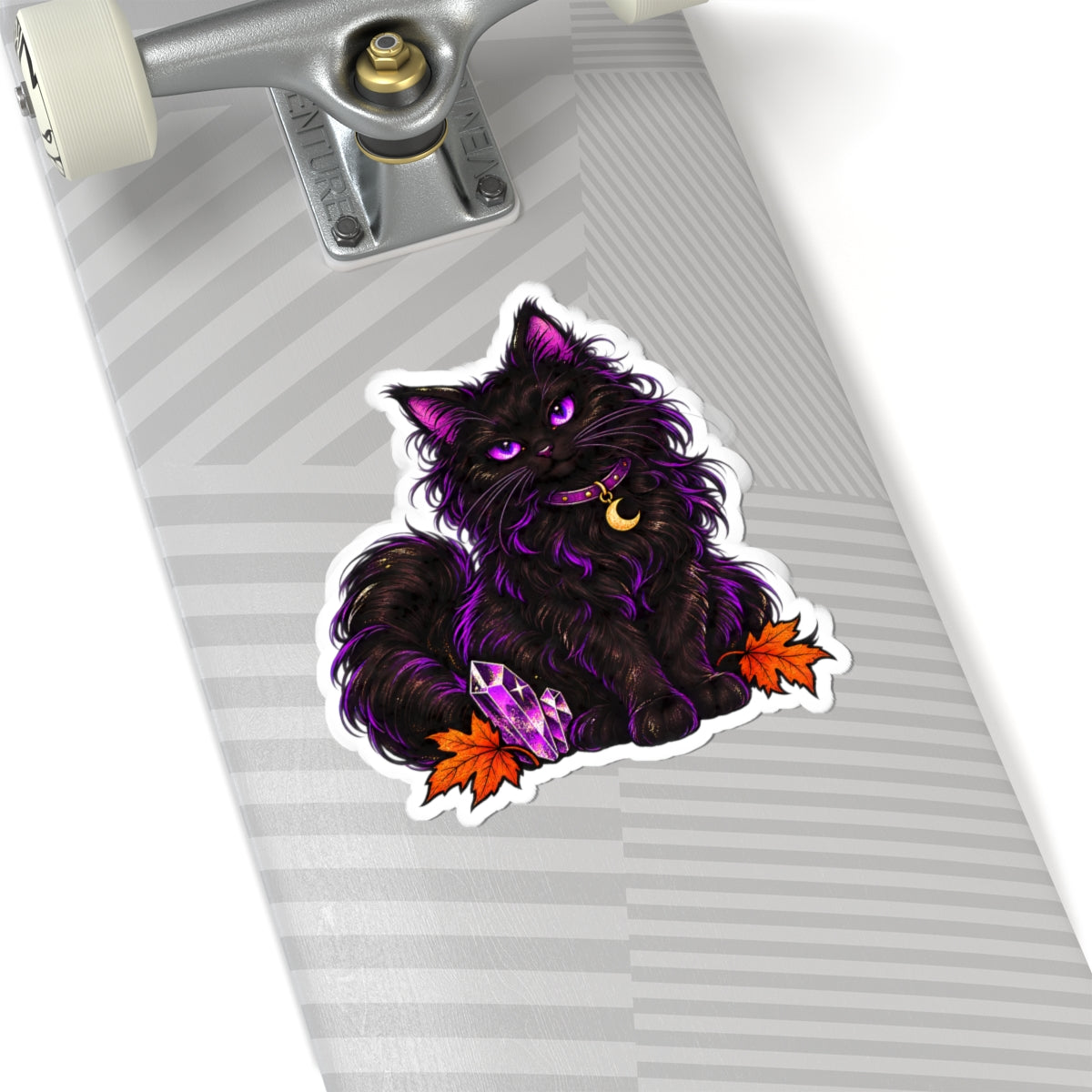 Purple Mystic Black Cat sticker | Halloween crystal moon kiss-cut sticker