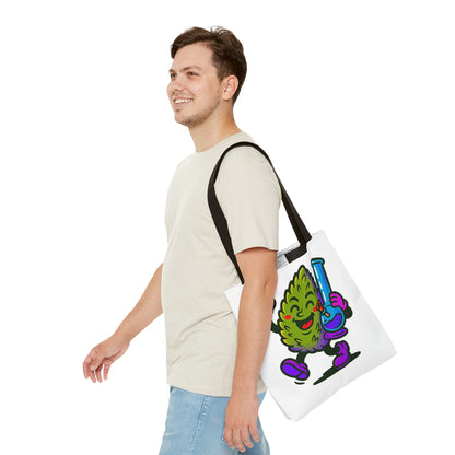 Happy Cannabis Nug Character Tote Bag | Marijuana Leaf with Bong Illustration