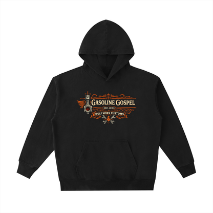 Wolf Worx Customs Gasoline Gospel Black Vintage Washed Heavyweight Hoodie