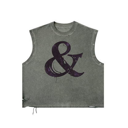 Fast & Feral Ampersand Distressed Grommet Eyelet Tank Top