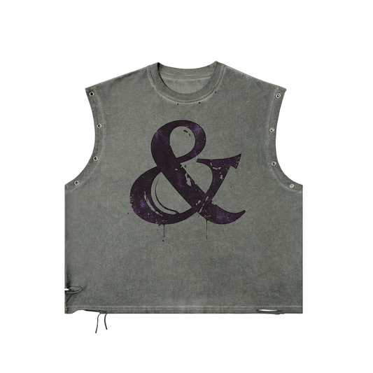 Fast & Feral Ampersand Distressed Grommet Eyelet Tank Top