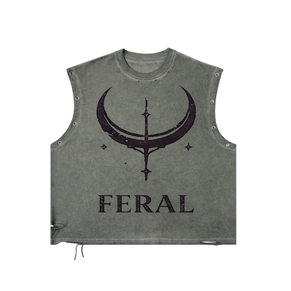 Fast & Feral FERAL Distressed Grommet Eyelet Tank Top