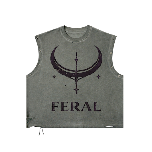 Fast & Feral FERAL Distressed Grommet Eyelet Tank Top