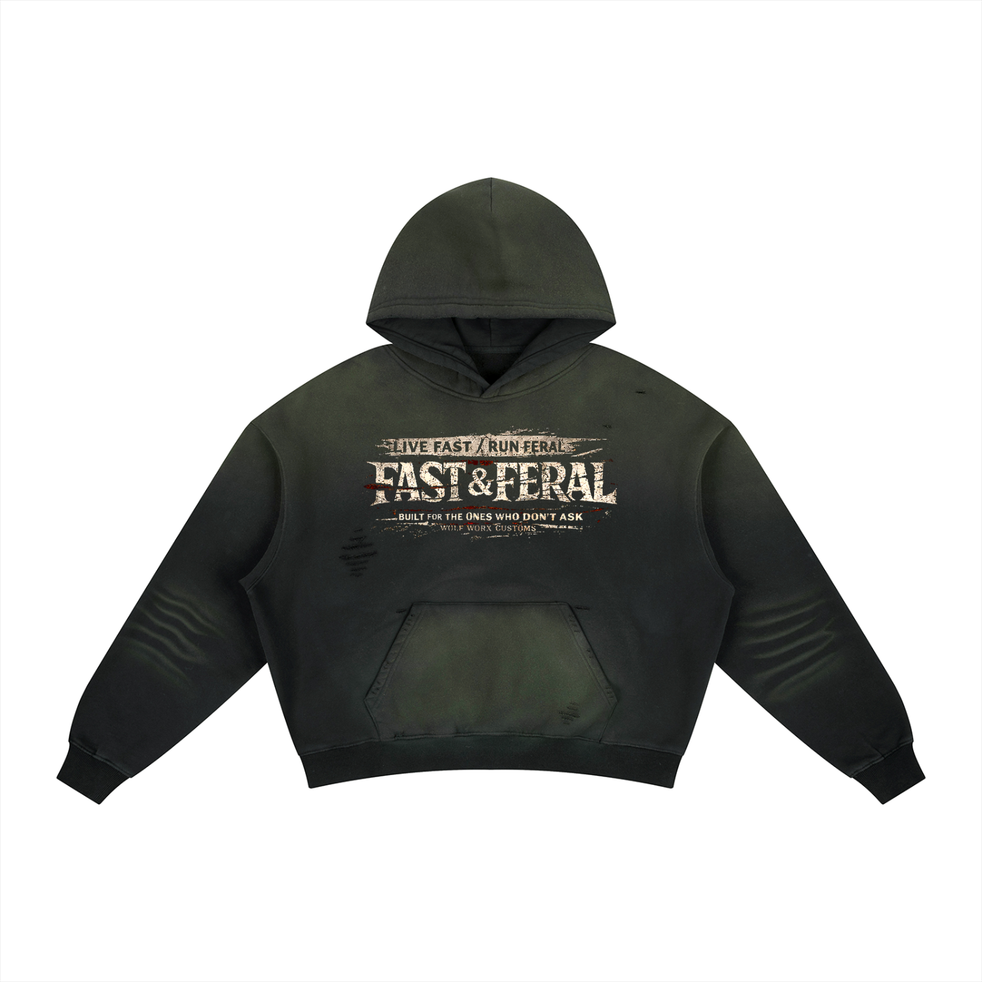 Fast & Feral Frayed Sunfade Boxy Fleece Hoodie