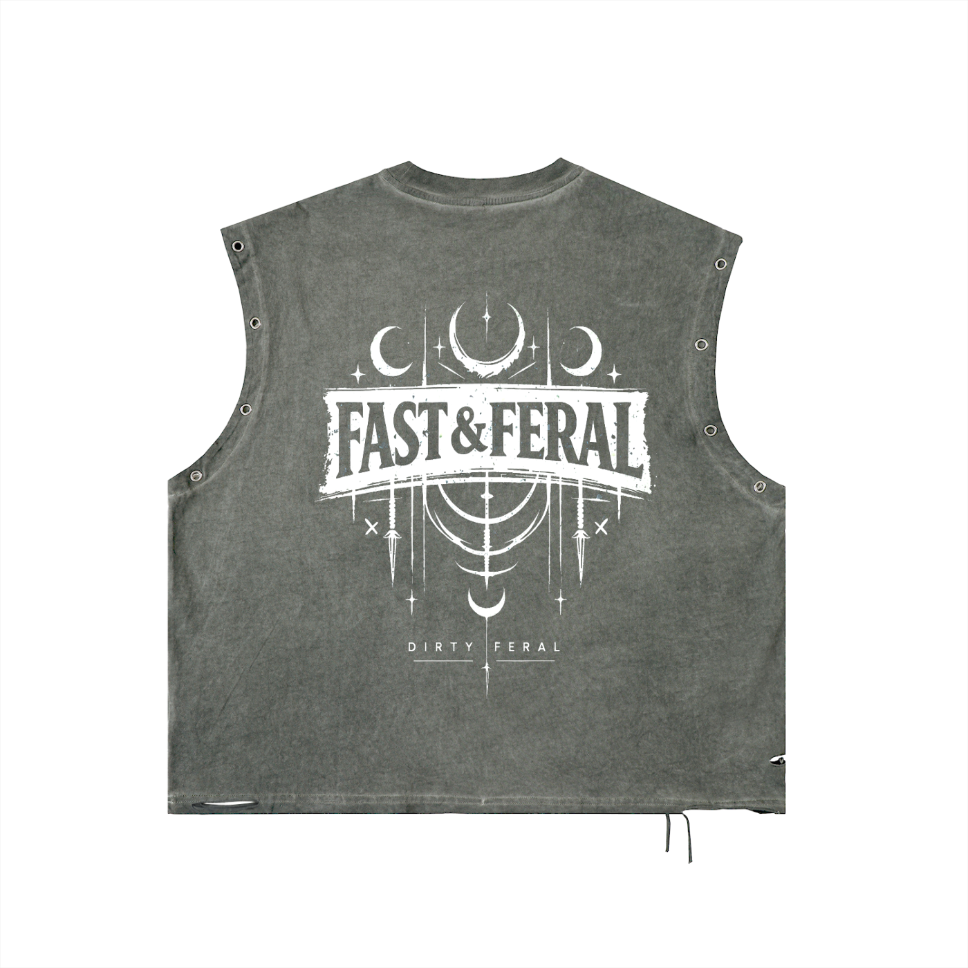 Fast & Feral Silhouette Distressed Grommet Eyelet Tank Top