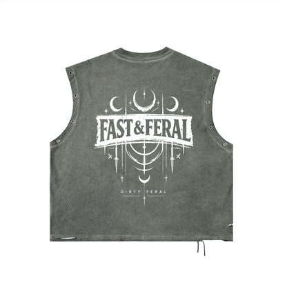 Fast & Feral Silhouette Distressed Grommet Eyelet Tank Top