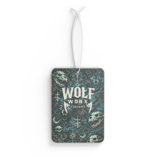 Wolf Worx Customs Car Air Freshener — Gothic Wolf & Skull Scented Ornament