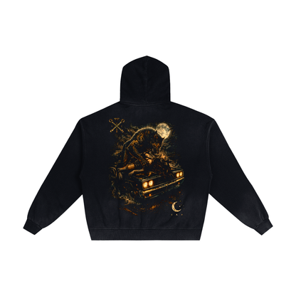 Wolf Worx Customs Fast & Feral Passion Hand-Frayed Sunfade Zip Hoodie