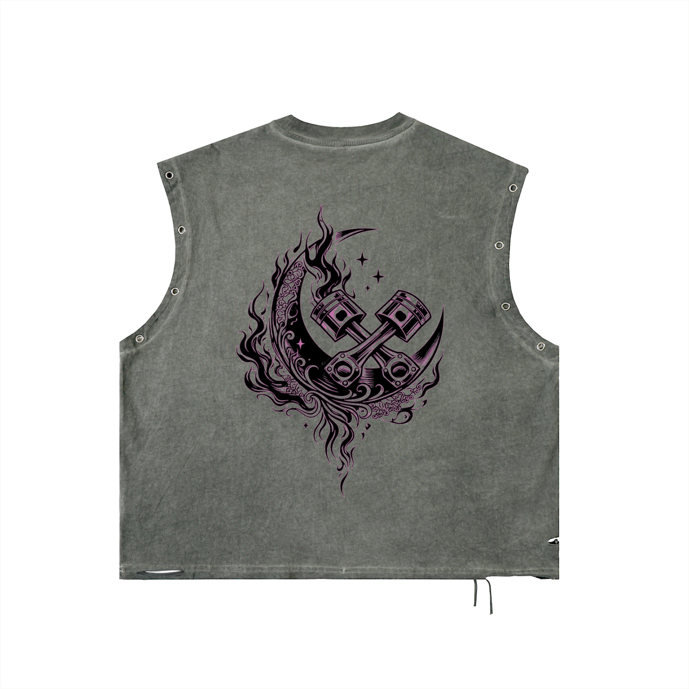 Wolf Worx Customs Fast & Feral Pinstripe Distressed Grommet Eyelet Tank Top