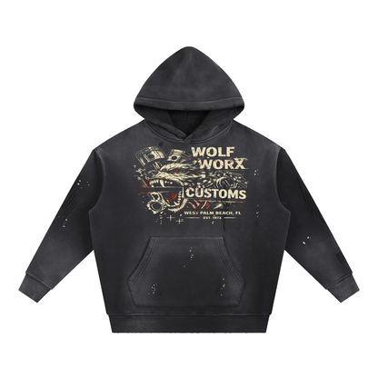 Wolf Worx Customs Gasoline Gospel Redline Vintage Washed Frayed Fleece Hoodie