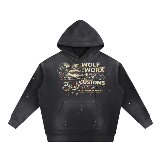 Wolf Worx Customs Gasoline Gospel Redline Vintage Washed Frayed Fleece Hoodie