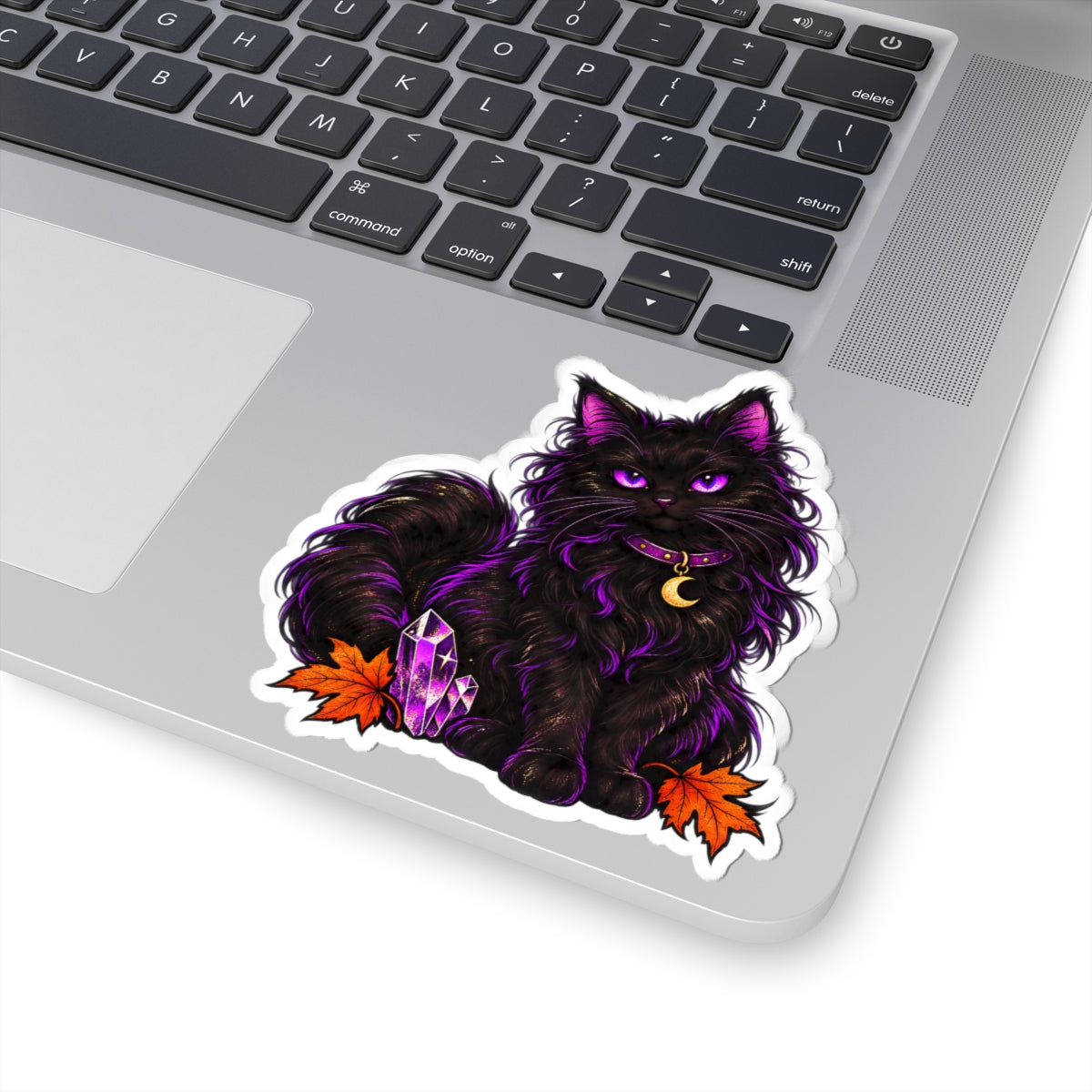 Purple Mystic Black Cat sticker | Halloween crystal moon kiss-cut sticker