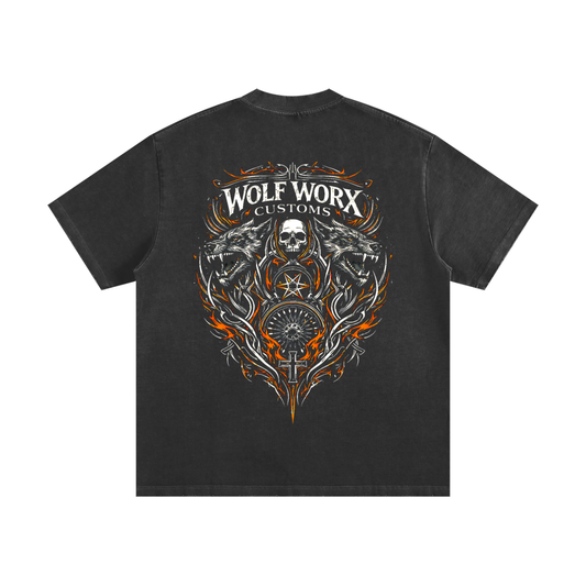 Wolf Worx Customs Pinstripe Variant Heavyweight Vintage Washed Frayed T-Shirt